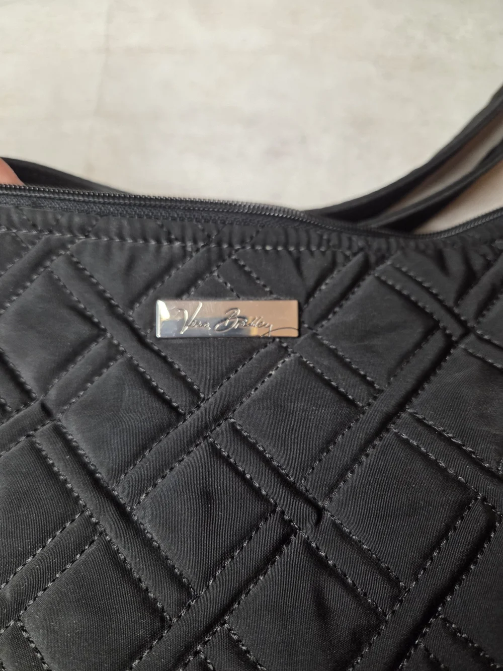 Vera Bradley Black Quilted Shoulder Bag with Adjustable Strap-Strap Has Fading